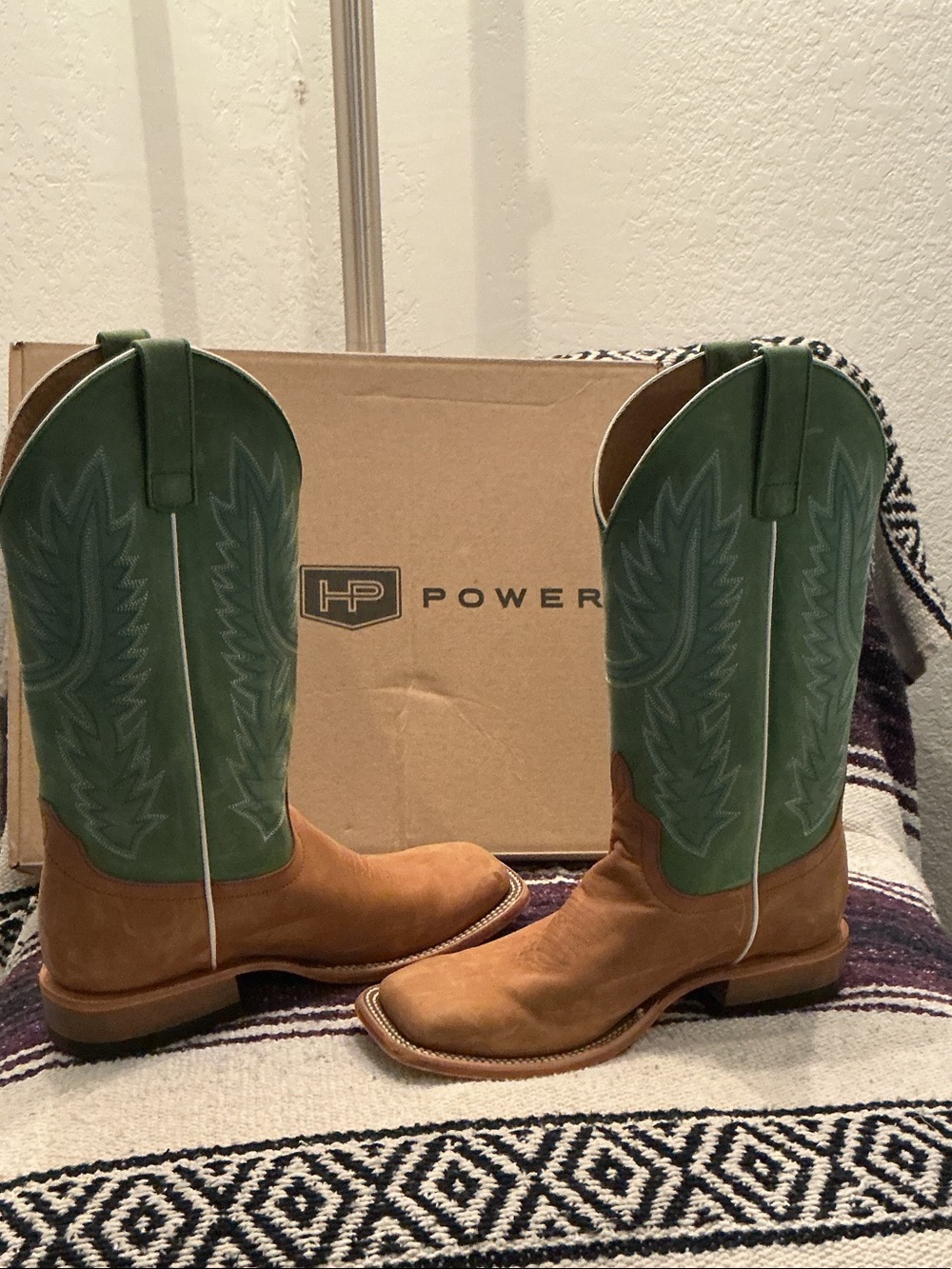 Horse Power Men's Green Shaft Tan Suede Western Boots